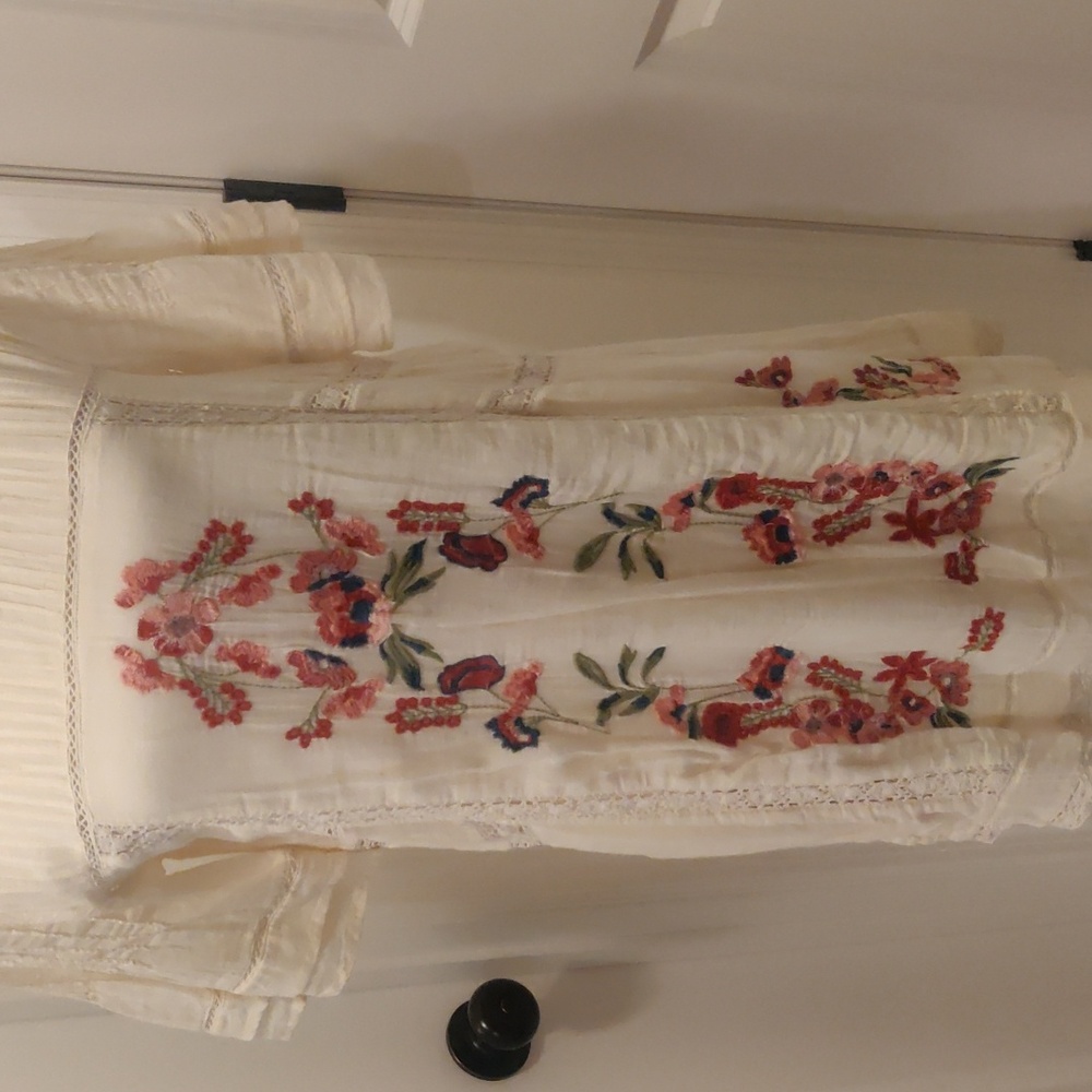 Free People Embroidered Victorian Dress Cream/ Off-white mini dress Cottagecore - Picture 7 of 14